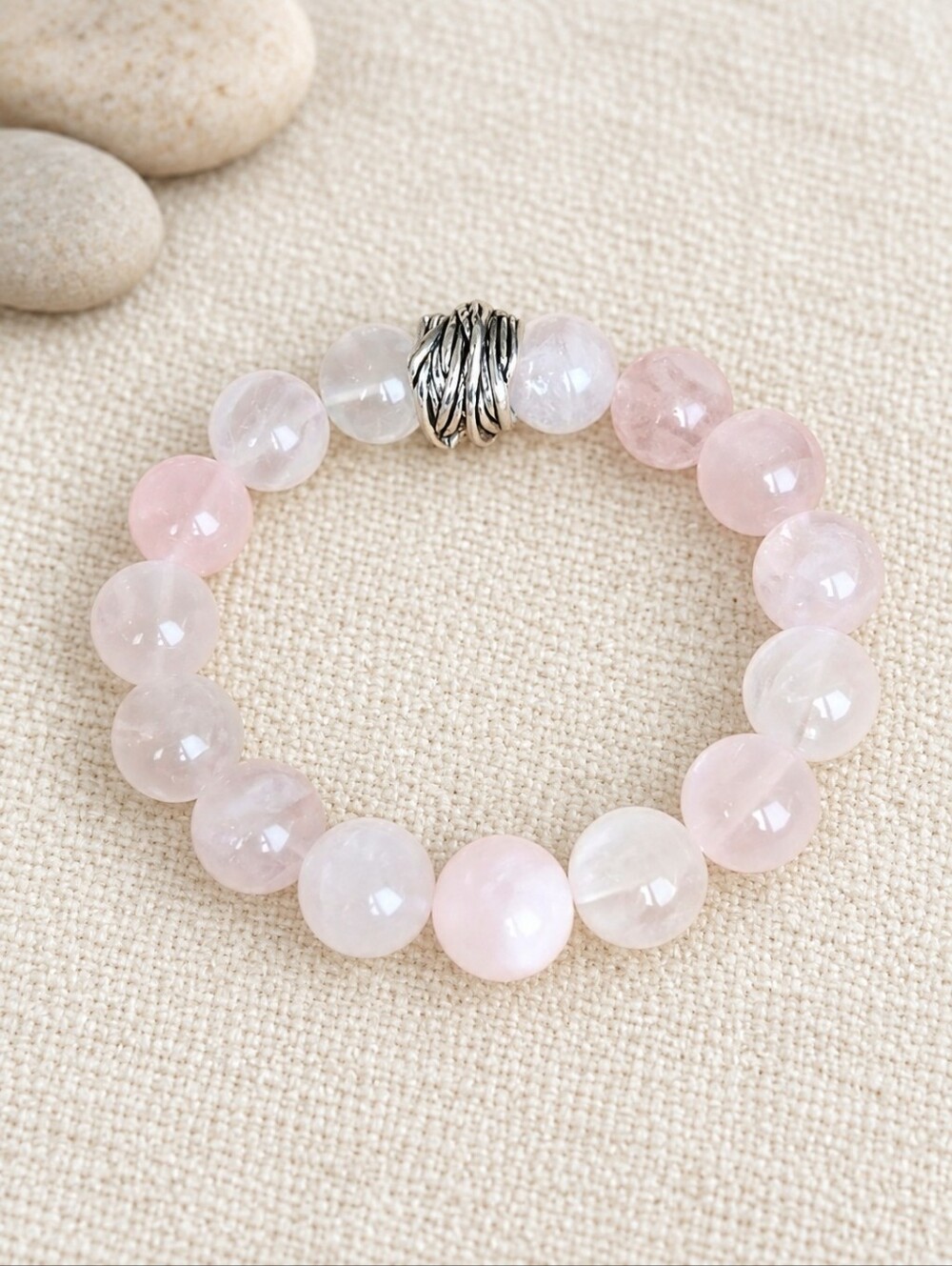 Rose Quartz Beads Stretch Bracelet | Handmade
